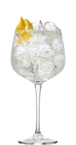 a glass filled with ice and lemon wedges