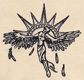 a drawing of an angel with wings on it's back