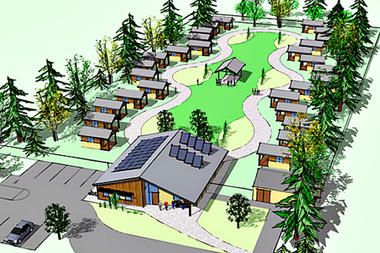 an artist's rendering of a residential area with lots of trees