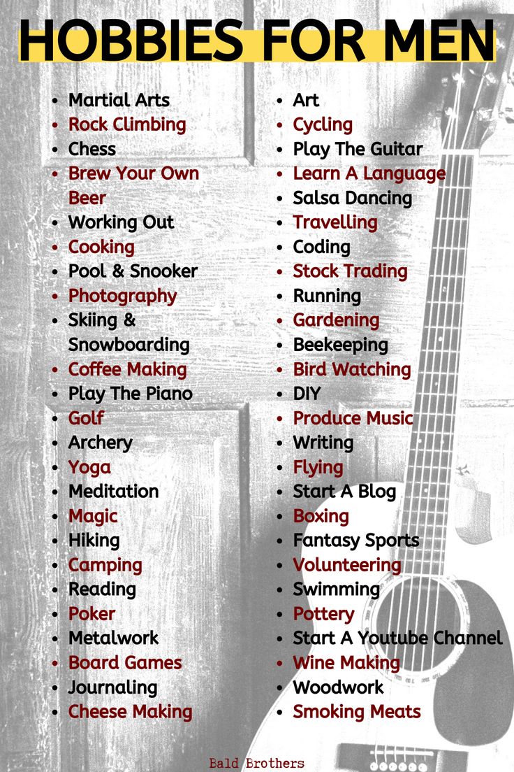 a poster with the words hobbies for men written in black and white on it