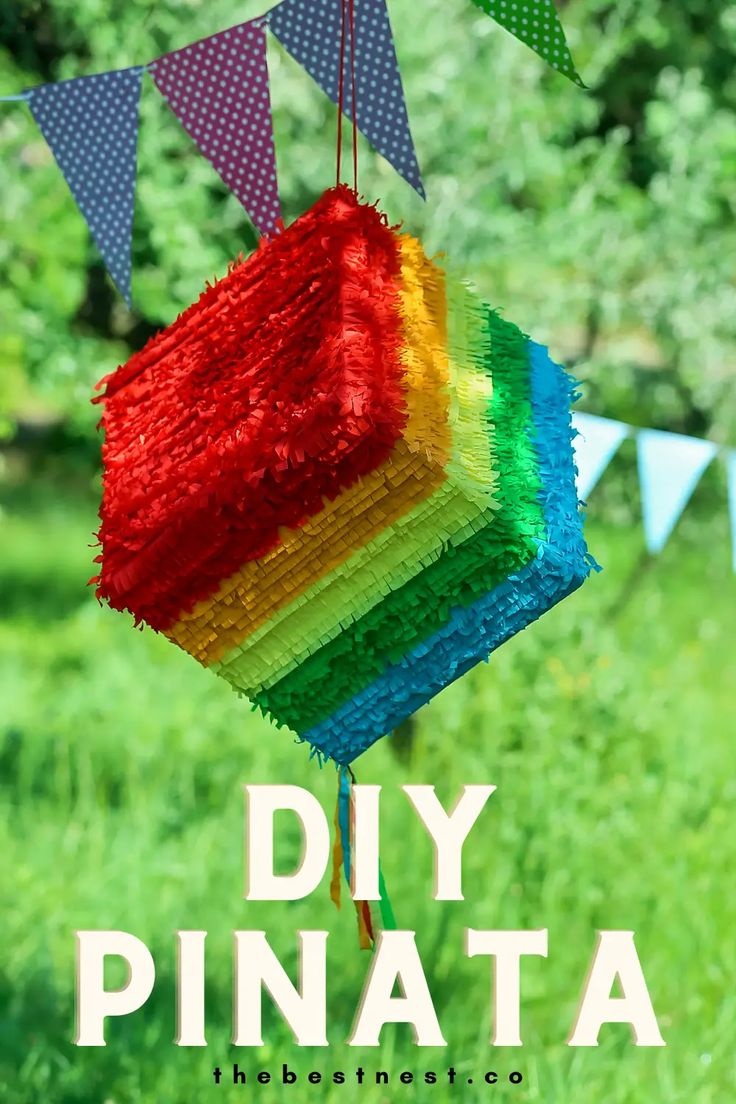 a pinata hanging from a string with the words diy pinata on it