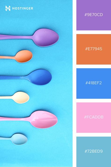 four spoons with different colors on them are shown in the same color scheme, one is