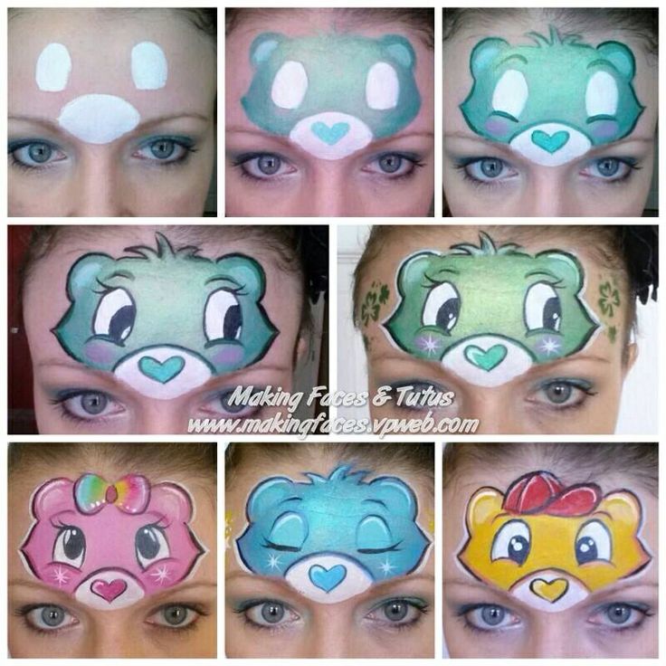 Care Bears Bear Face Makeup, Bear Face Paint, Mime Face Paint, Clown Face Paint, Animal Face Paintings, Face Painting Tips, Cheek Art, Girl Face Painting, Care Bear Party