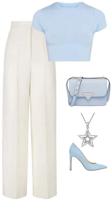 sky blue (3)🍭 Outfit | ShopLook Soft Blue Dress Classy, Light Blue Capsule Wardrobe, Sky Blue Sneakers Outfit, Light Blue Beige Outfit, Light Blue Old Money Outfit, Sky Blue Top Outfit Color Combos, Blue Spring Outfits Women, Cream And Light Blue Outfit, Light Blue Outfits Aesthetic