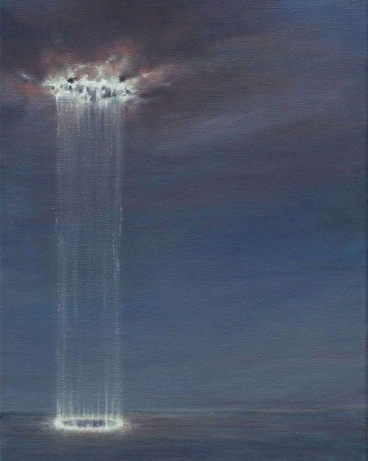 an oil painting of a tall structure in the sky