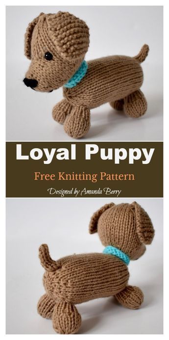 a knitted dog is shown with the words, loyal puppy free knitting pattern