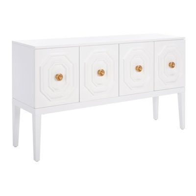 a white and gold sideboard with three doors