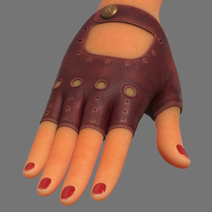 a pair of brown leather gloves with holes on the fingers and thumbnails are shown