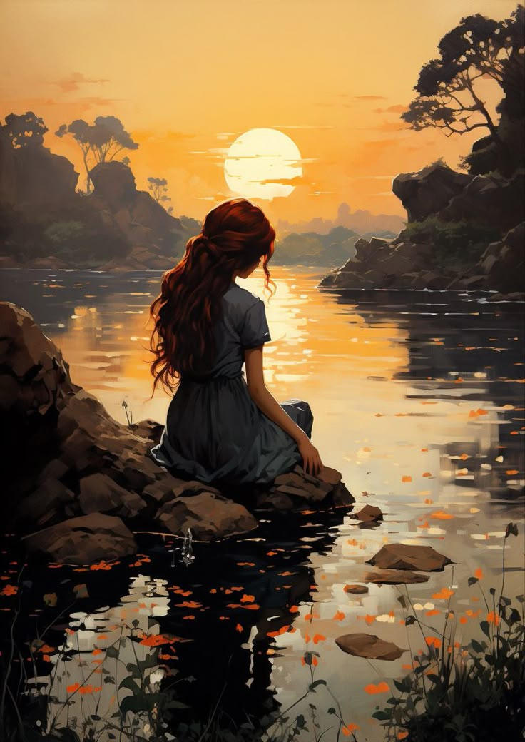 #peaceful #art #digital #sunset Beauty Place, Dreamy Artwork, Awesome Pictures, Painting Of Girl, Girly Art Illustrations, Art Contest, Romantic Art, Dreamy Art, Beautiful Fantasy Art