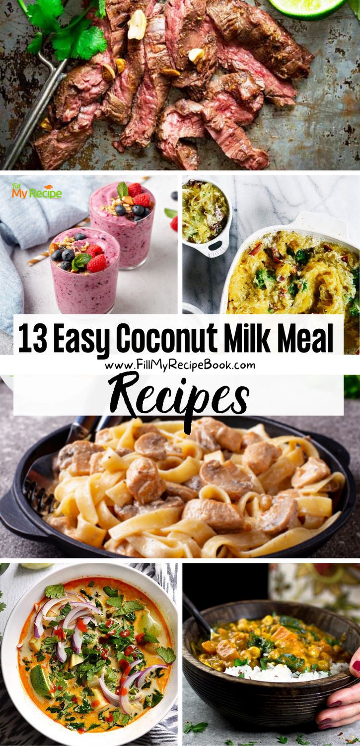 Sharing a few recipe ideas that use coconut milk in for a meal for lunch or supper or dinner, pasta and mushroom dish or soups and smoothies with fruit, and more to choose from. Recipes With Coconut Milk Dinner, Coconut Milk Recipes Dinner, Recipes Using Coconut Milk, Lunch Homemade, Gf Dinner, Creamy Tuscan Garlic Chicken, Vegetarian Ideas, Ideas For Dinner, Meals Ideas