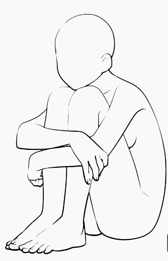 a black and white drawing of a person sitting on the ground with their legs crossed