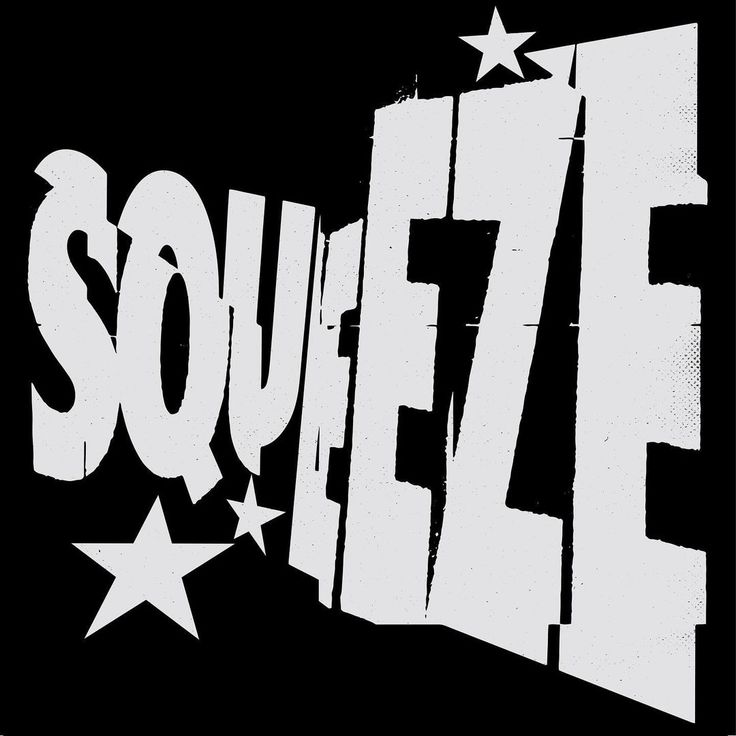 the word squeezeeze is written in white on a black background with stars around it