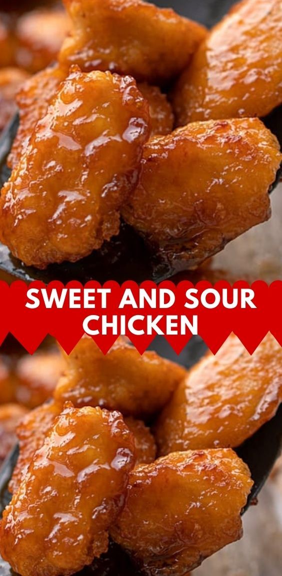 sweet and sour chicken on a grill with text overlay