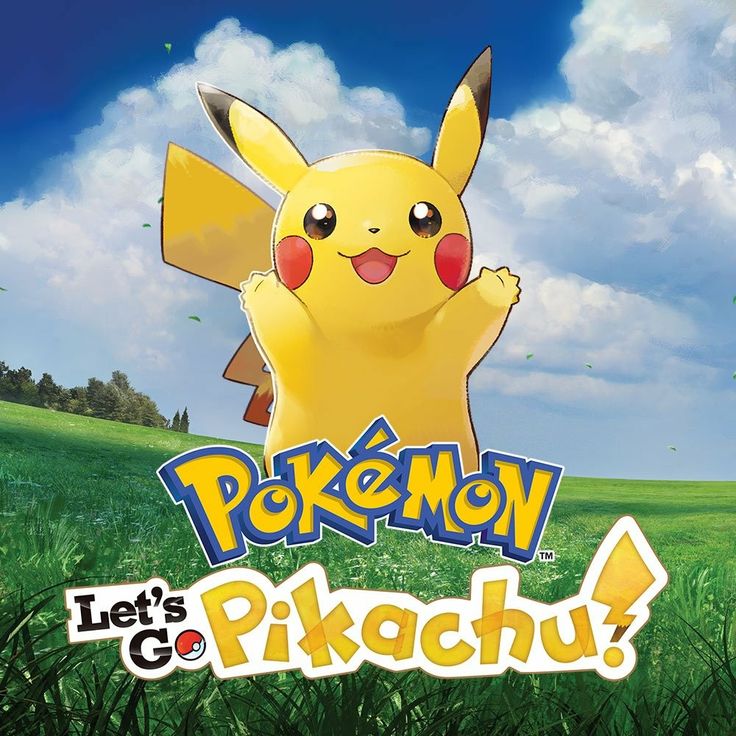 the pokemon let's go pikachu logo is shown in front of a grassy field