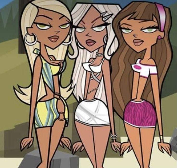 three cartoon girls standing next to each other