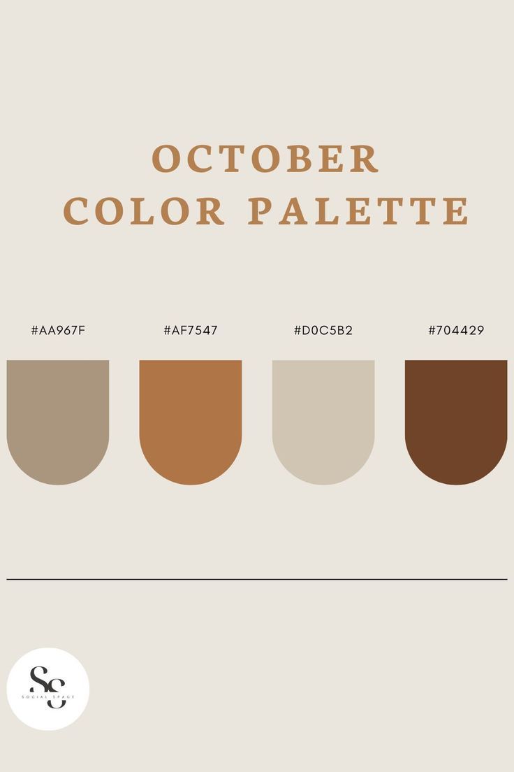 the color palette for october is brown, beige, and white with different shades to choose from