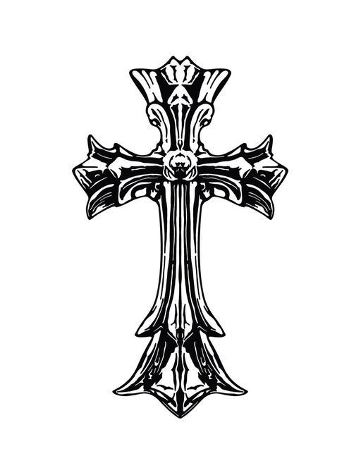 a black and white drawing of a cross