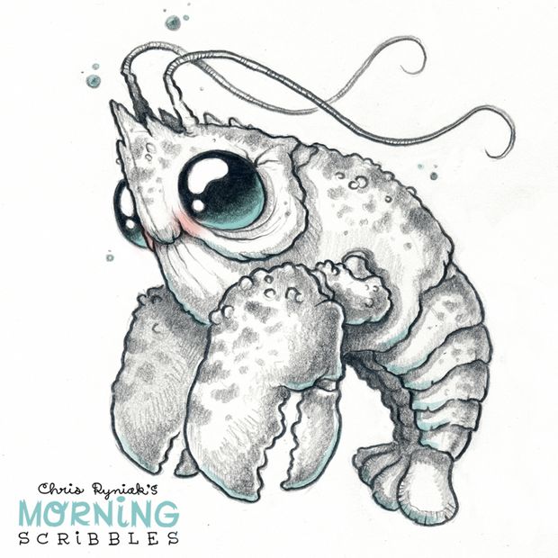 a drawing of a sea creature with big eyes