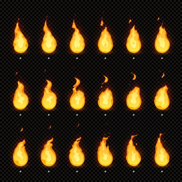 a set of fire flames on a black background