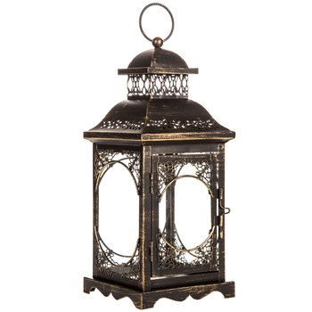 an ornate metal lantern with two mirrors on the front and sides, set against a white background