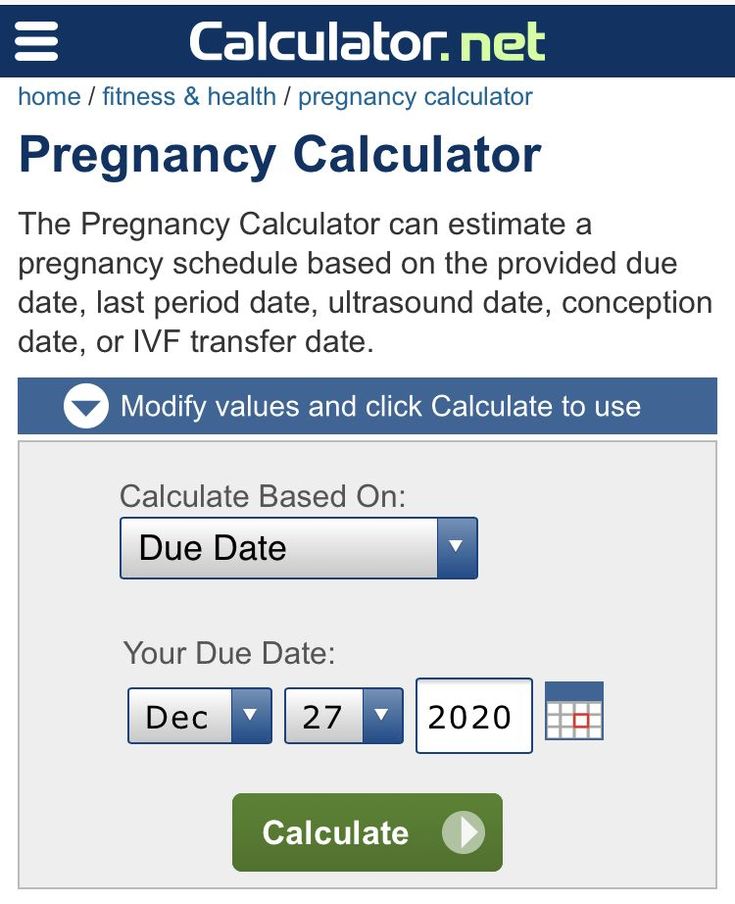 the pregnant calculator is displayed in this screenshot