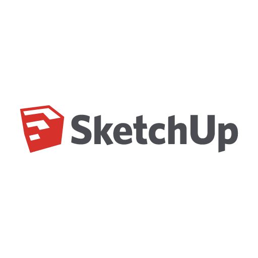 the logo for sketchup is shown on a white background with red and gray letters