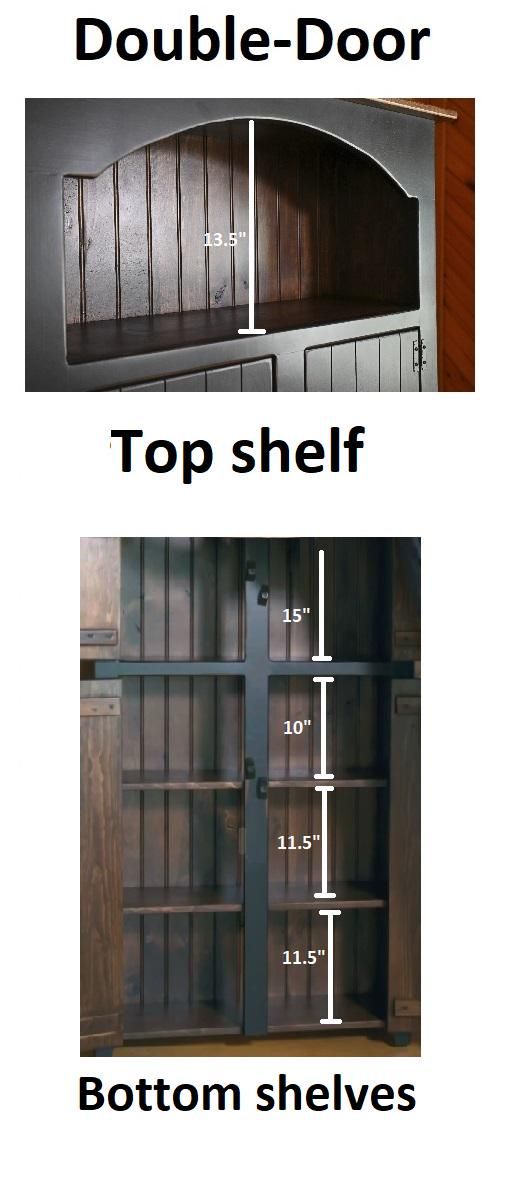 two different types of shelves with measurements for each shelf