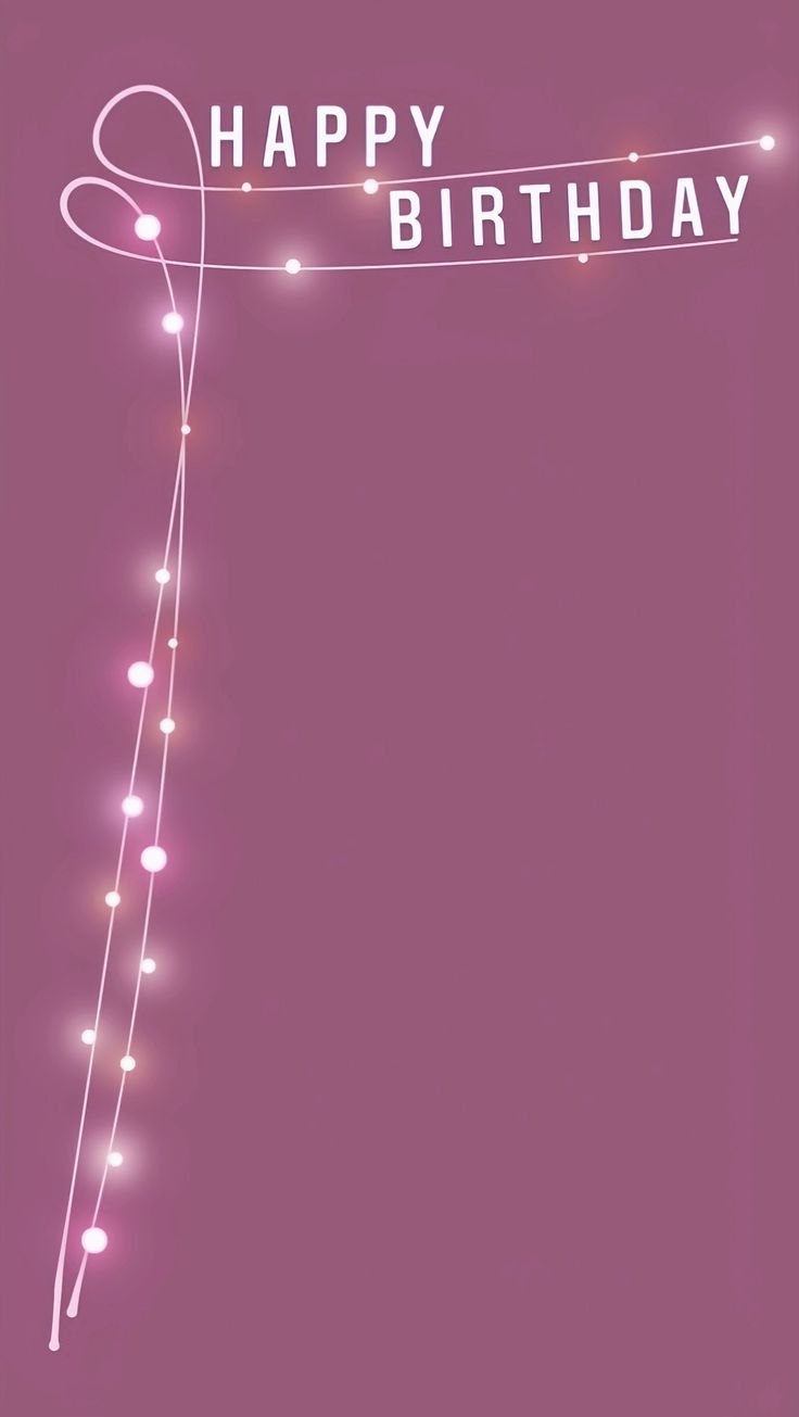 a pink birthday card with string lights and the words happy birthday