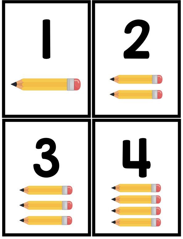 the numbers and pencils are arranged in four different ways to make them look like they have