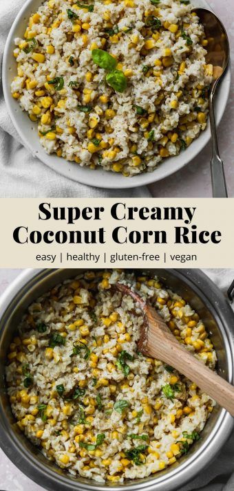 a bowl filled with rice and corn next to another bowl full of food on a table