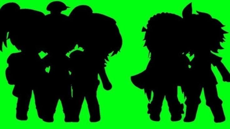 two silhouettes of people standing next to each other on a green screen with the shadow of them