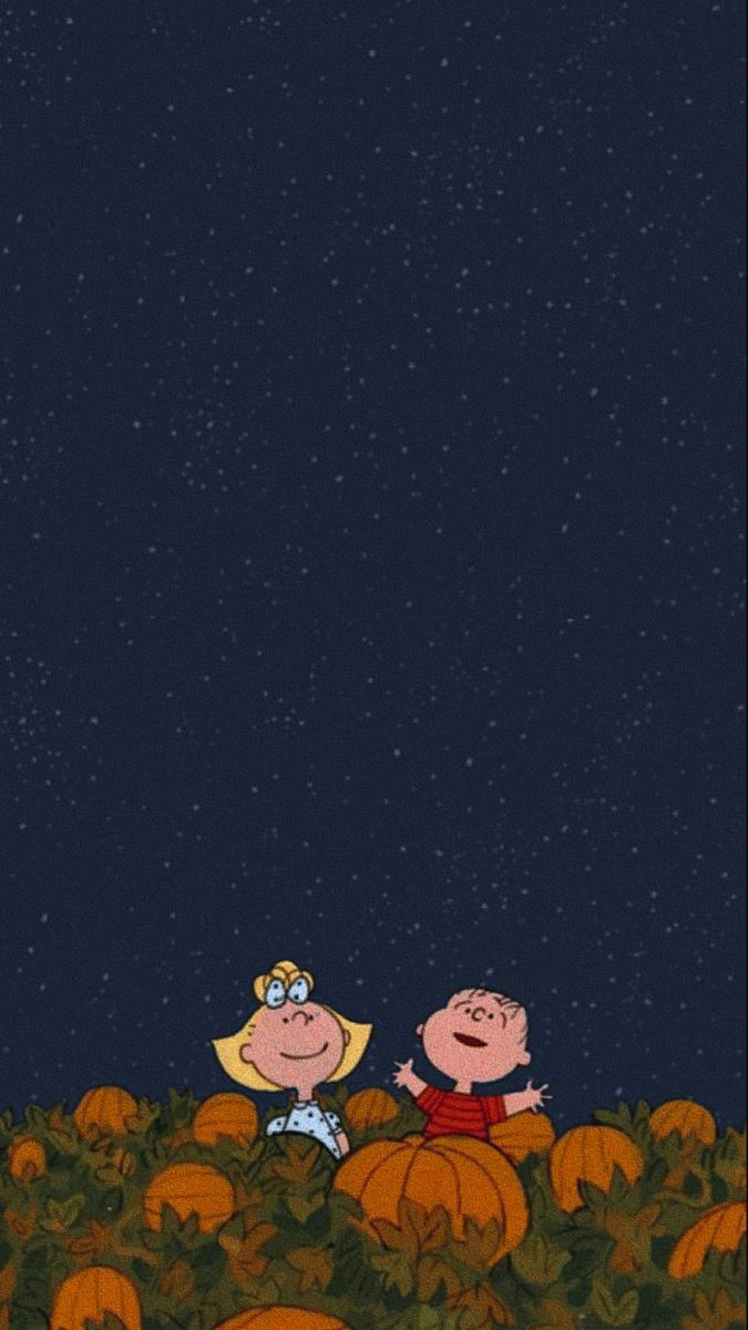 two cartoon characters are sitting on pumpkins in the grass at night with dark clouds behind them