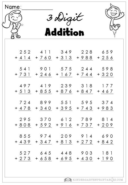 the three digit addition worksheet for children to learn numbers and place value on