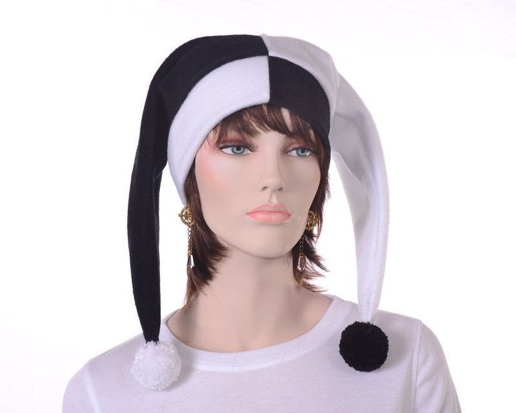 Black And White Jester, Joker Hat, Clown Hat, Clown Shoes, Jester Hat, Ren Fair, Black White Outfit, Mens Hat, Womens Hat