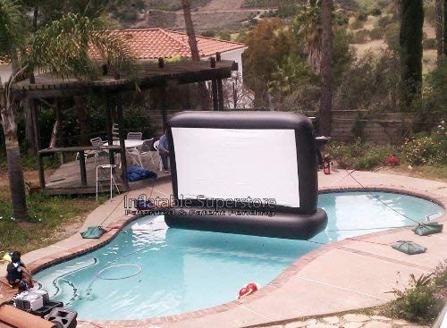 an inflatable pool with a screen on it