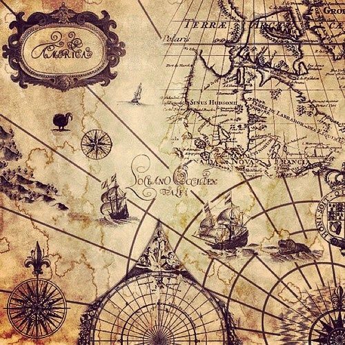 an old map with compasss and ships on it