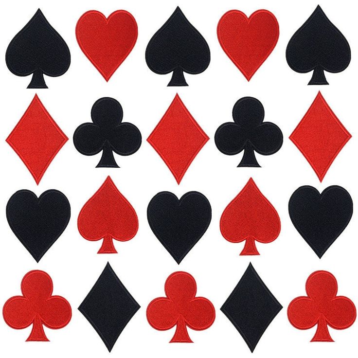 playing card suits and spades are shown in red, black, and white colors