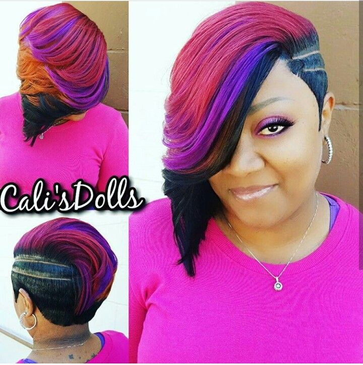 IG: @cali_dolls_styles Dolls Hairstyles, Short Quick Weave Hairstyles, 27 Piece Hairstyles, Short Weave Hairstyles, Black Hair Short Cuts, Short Hair Cut, Shaved Side Hairstyles, Shaved Hair Designs, Twisted Hair