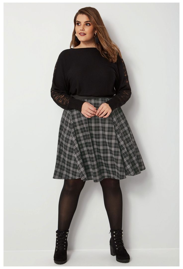 Plus Size Skater Skirts | Ladies Skater Skirts | Yours Clothing #skort #plus #size #skortplussize Black Check Skater Skirt Plus size 16 to 36 - Plus Size Skirts - Ideas of Plus Size Skirts #PlusSizeSkirts Size 16 Women Outfits, Skirt Outfits Plus Size, Plus Size Black Skirt, Outfit Converse, Womens Skirt Outfits, Black Skirt Outfits, Fashion Outfits Plus Size, Size 16 Women, Look Plus Size