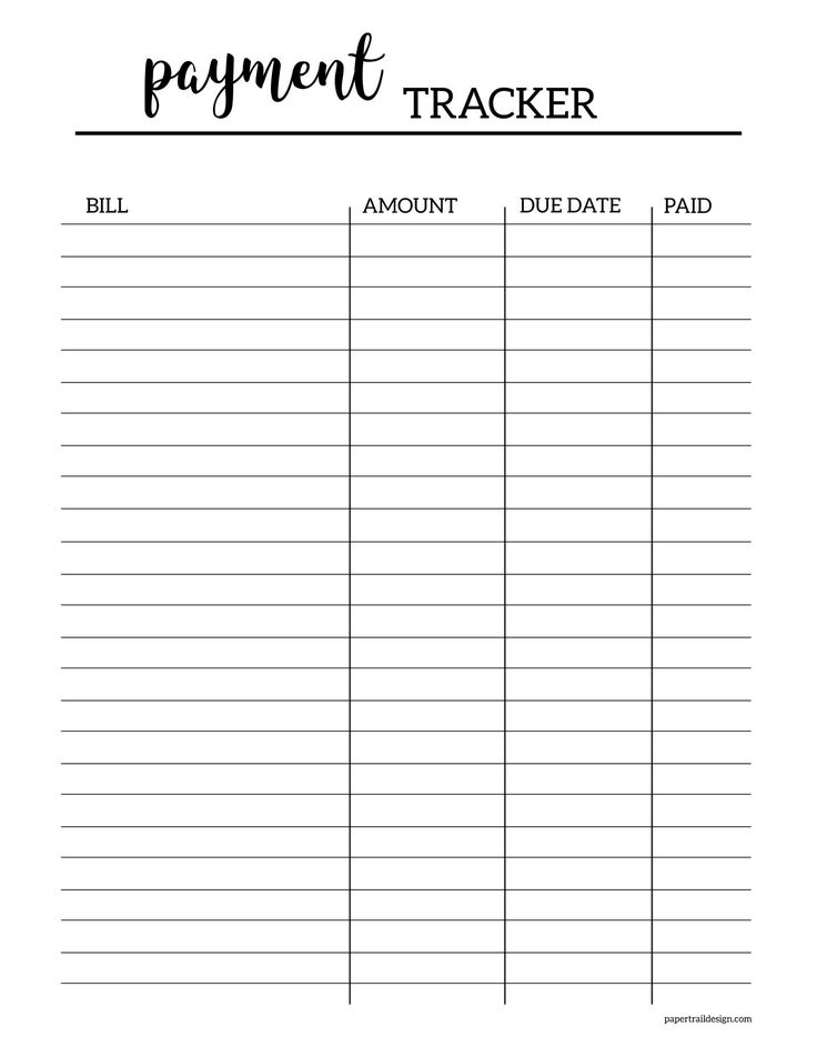 a printable payment tracker is shown in black and white