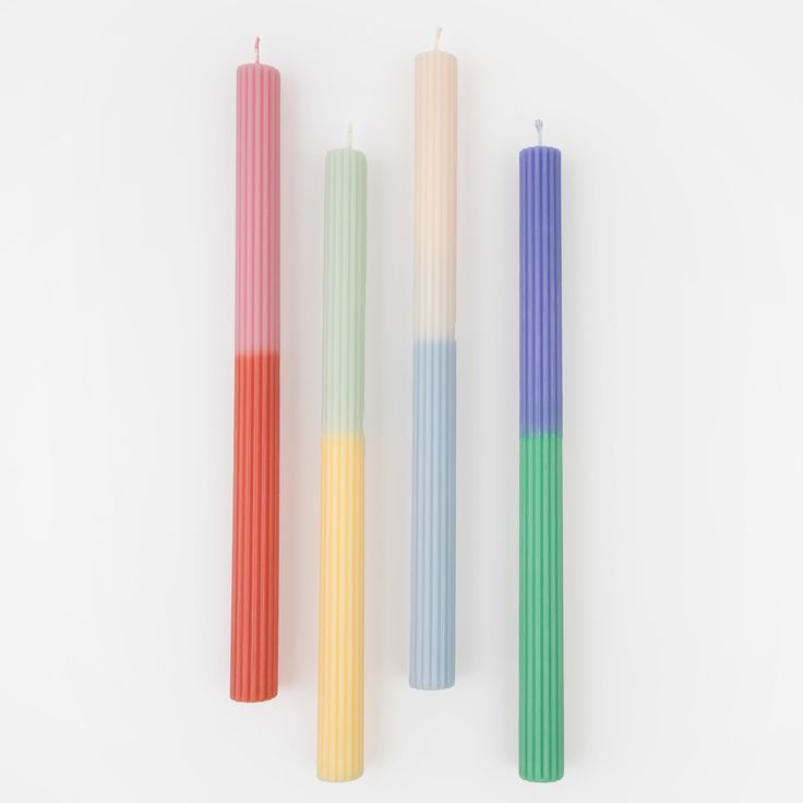 Our table candles are colorful and will look amazing as party table decorations. Stripe Taper Candles, Striped Taper Candles, Mint And Yellow, Colored Candles, Table Candles, Tall Candles, Candle Kits, Color Table, Candle Crafts Diy