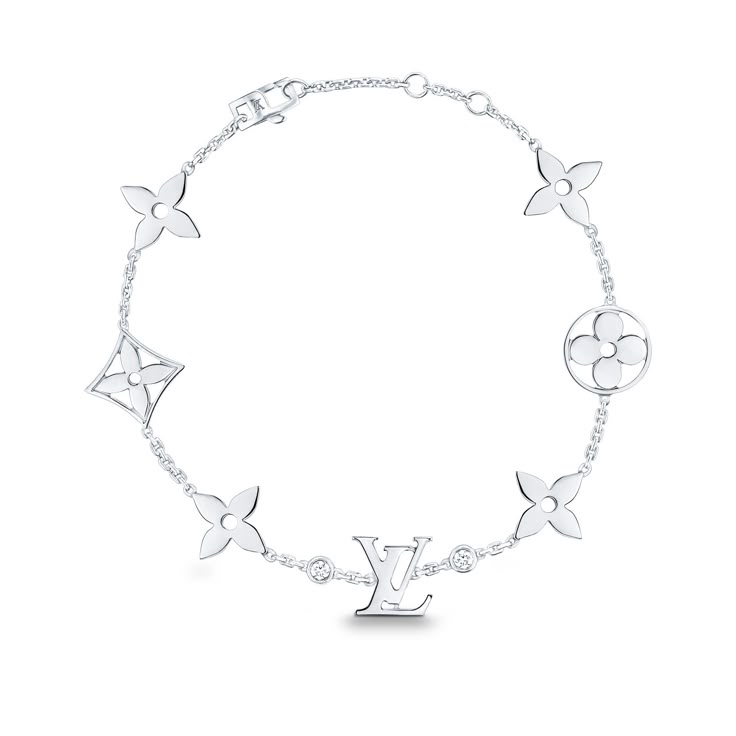 LOUIS VUITTON® - Idylle Blossom Monogram Bracelet, White Gold And Diamonds - Grey Luxury White Monogram Jewelry, Louis Vuitton Necklace, Bracelet White Gold, Louis Vuitton Bracelet, Monogram Bracelet, Expensive Jewelry Luxury, Luxe Jewelry, Louis Vuitton Jewelry, Dior Jewelry