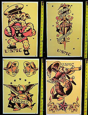 six different sailor tattoos on yellow paper