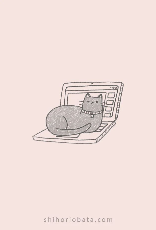 a drawing of a cat laying on top of a laptop