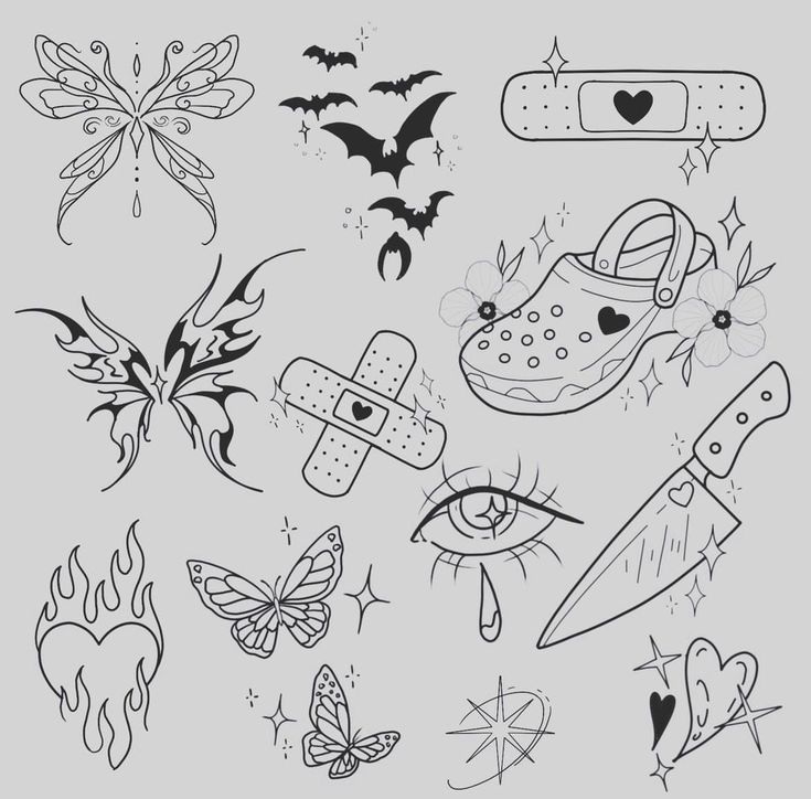 various tattoo designs on a gray background