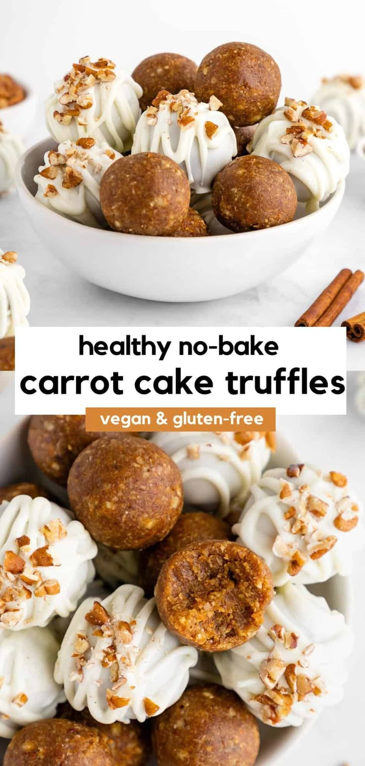 healthy no - bake carrot cake truffles with vegan and gluten free frosting