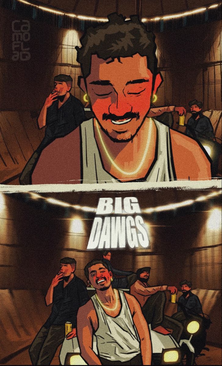 two different images of a man with his eyes closed and the words big dawgs above him