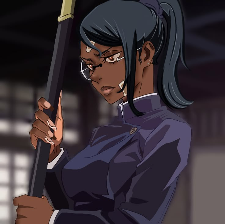 an anime character holding a baseball bat in her right hand and looking at the camera