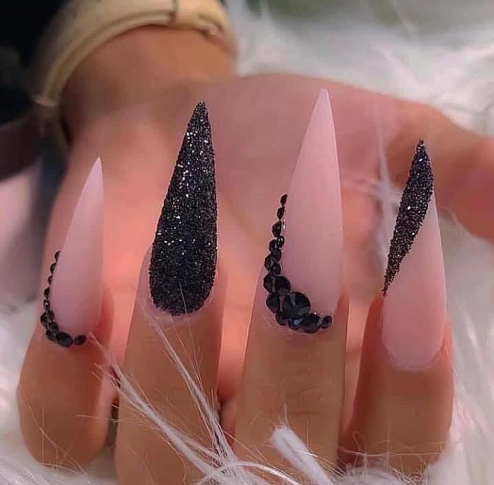 Stilleto Nails Designs, Black Coffin Nails, Stiletto Nails Designs, Coffin Nails Long, Glam Nails, Luxury Nails, Bling Nails, Pretty Acrylic Nails, Chic Nails