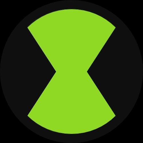 a black and green button with an x in it's center on a dark background